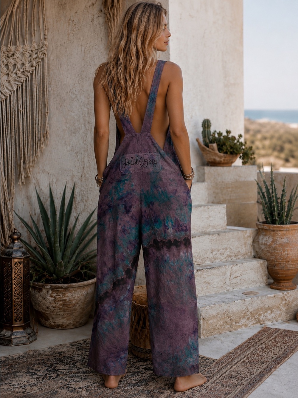 Jaded Gypsy L/XL Tie-Dye Wide-Leg Jumpsuit in Purple - Picture 2 of 10